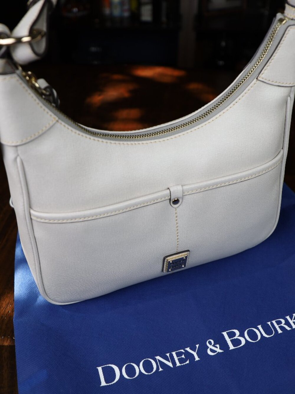 New/No Tags Dooney & Bourke Ecru Saffiano Rebecca Hobo